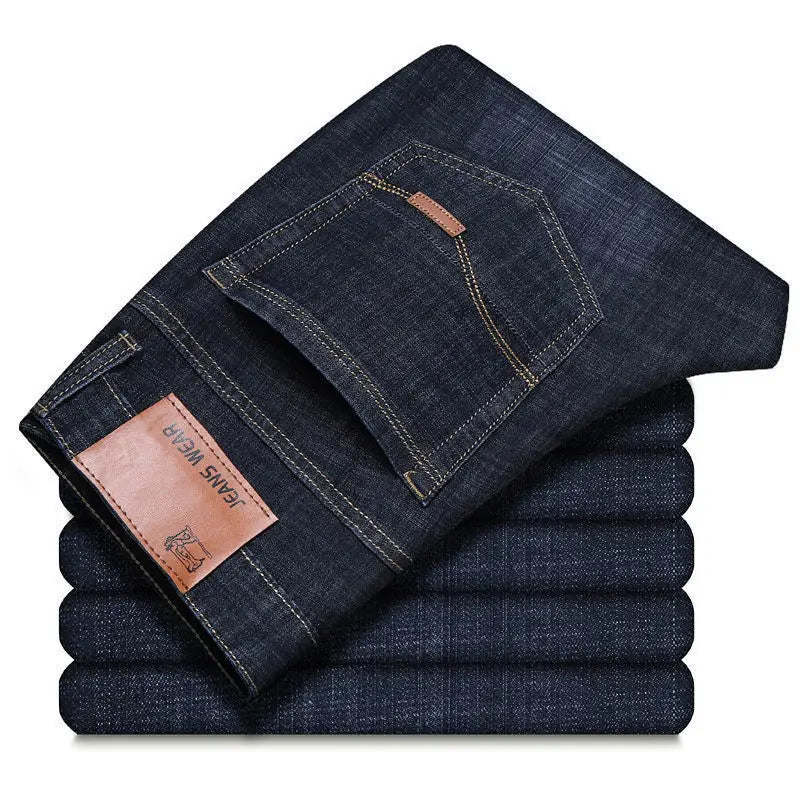 JEAN nouveaux hommes d'affaires jean décontracté droit Stretch mode classique bleu noir travail Denim pantalon mâle marque vêtements