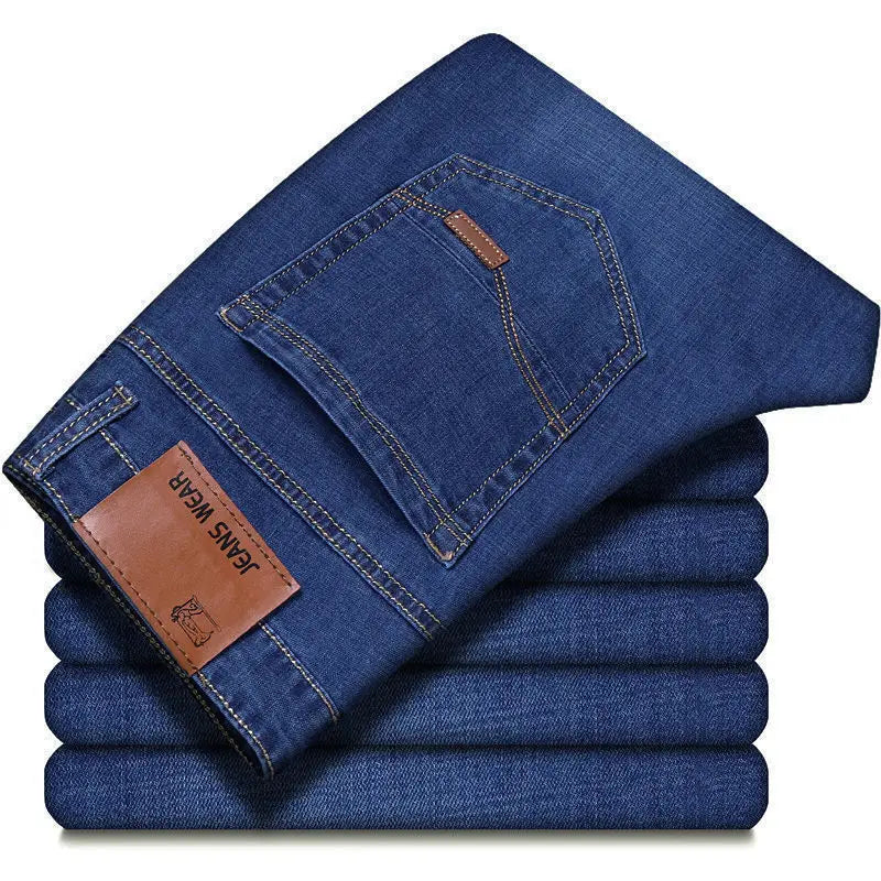 JEAN nouveaux hommes d'affaires jean décontracté droit Stretch mode classique bleu noir travail Denim pantalon mâle marque vêtements