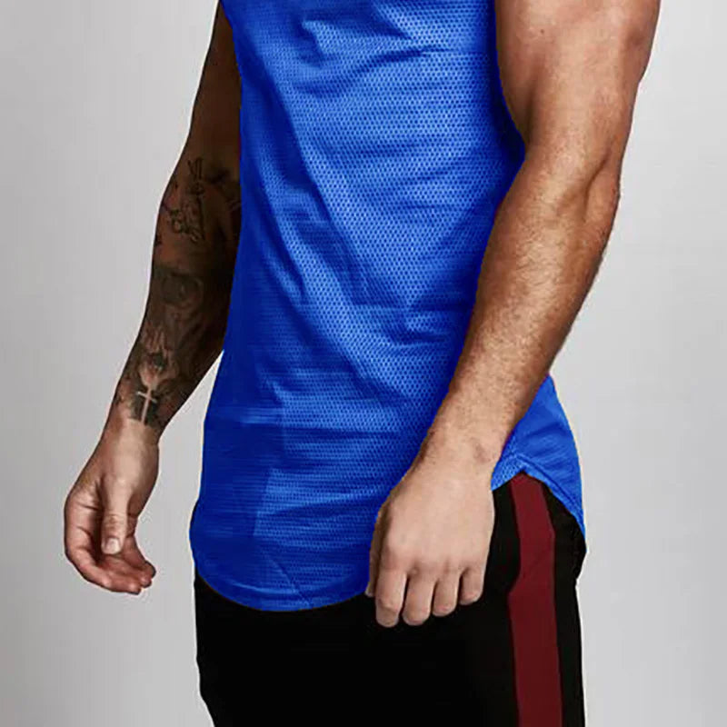 Économie de sport respirants à séchage rapide pour hommes, maillots de musculation coupe couvertes, ourlet arrondi, fibre précieuse, Y-Mesh, fitness musculaire
