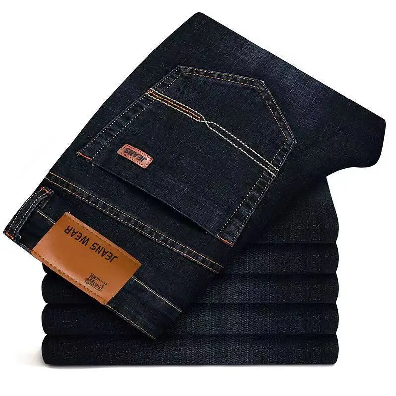 JEAN nouveaux hommes d'affaires jean décontracté droit Stretch mode classique bleu noir travail Denim pantalon mâle marque vêtements