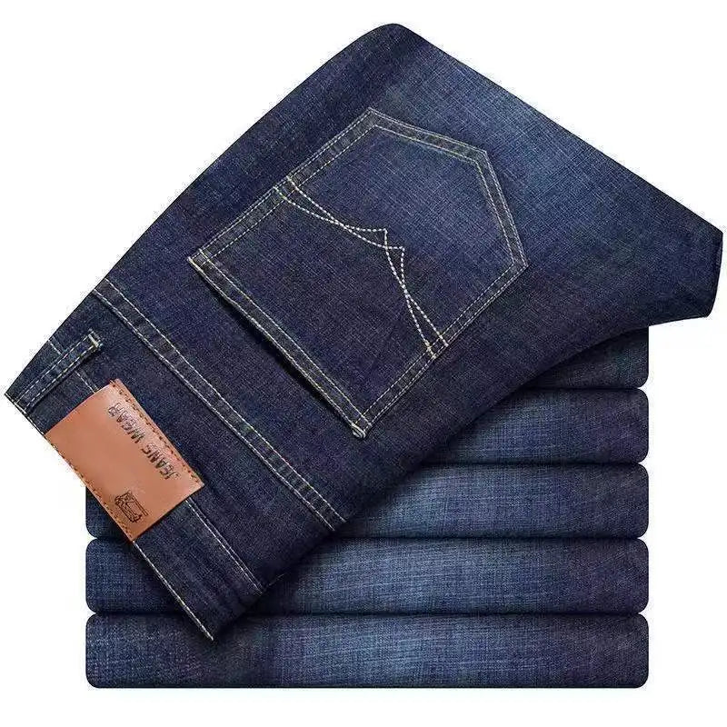 JEAN nouveaux hommes d'affaires jean décontracté droit Stretch mode classique bleu noir travail Denim pantalon mâle marque vêtements