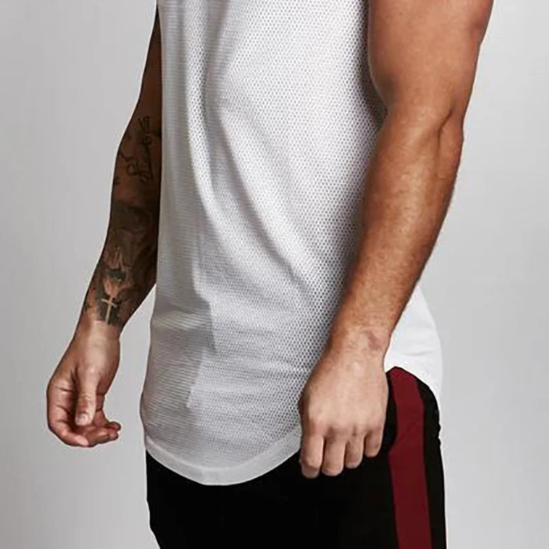 Économie de sport respirants à séchage rapide pour hommes, maillots de musculation coupe couvertes, ourlet arrondi, fibre précieuse, Y-Mesh, fitness musculaire