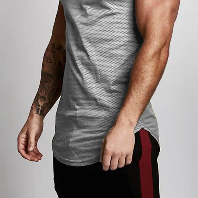 Économie de sport respirants à séchage rapide pour hommes, maillots de musculation coupe couvertes, ourlet arrondi, fibre précieuse, Y-Mesh, fitness musculaire