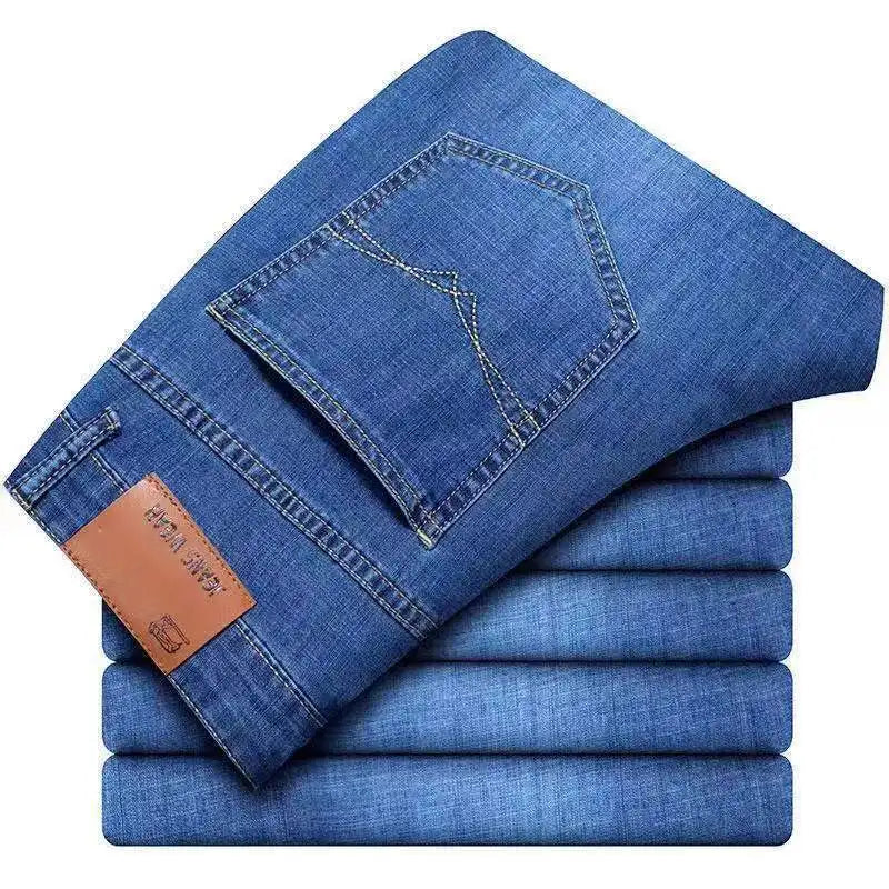 JEAN nouveaux hommes d'affaires jean décontracté droit Stretch mode classique bleu noir travail Denim pantalon mâle marque vêtements